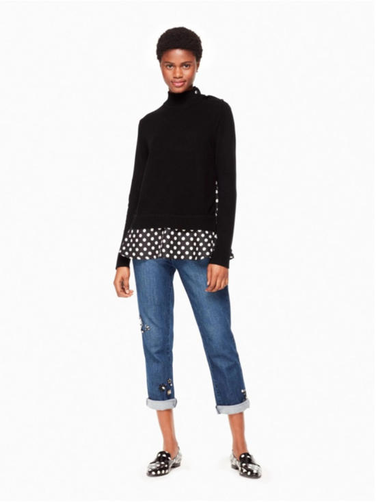 Kate Spade Sweaters - Kate Spade Imagination Sweater Mock Neck Button Shoulder Polka Dot Wool Silk L
